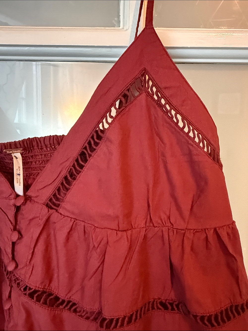 Free People Deep Brick Tiered Lace-Trim Camisole NWOT - Picture 2 of 11